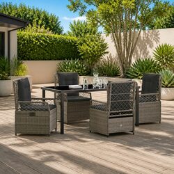 5-Piece Outdoor Dining Set in Grey Poly Rattan