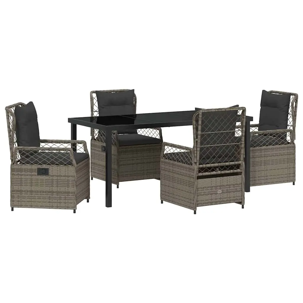 Outdoor Dining Set Poly Rattan 5 Piece Grey Table Chairs