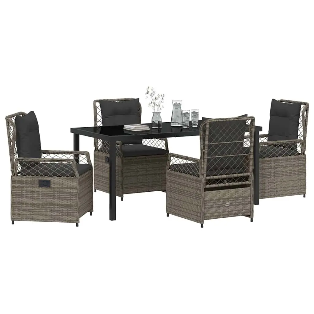 Outdoor Dining Set Poly Rattan 5 Piece Grey Table Chairs