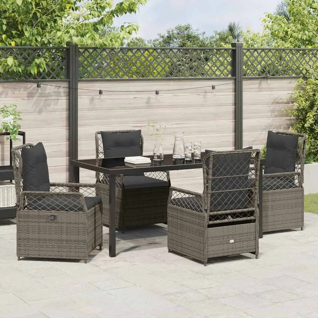 Outdoor Dining Set Poly Rattan 5 Piece Grey Table Chairs