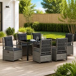 Stylish 7-Piece Grey Poly Rattan Garden Dining Set