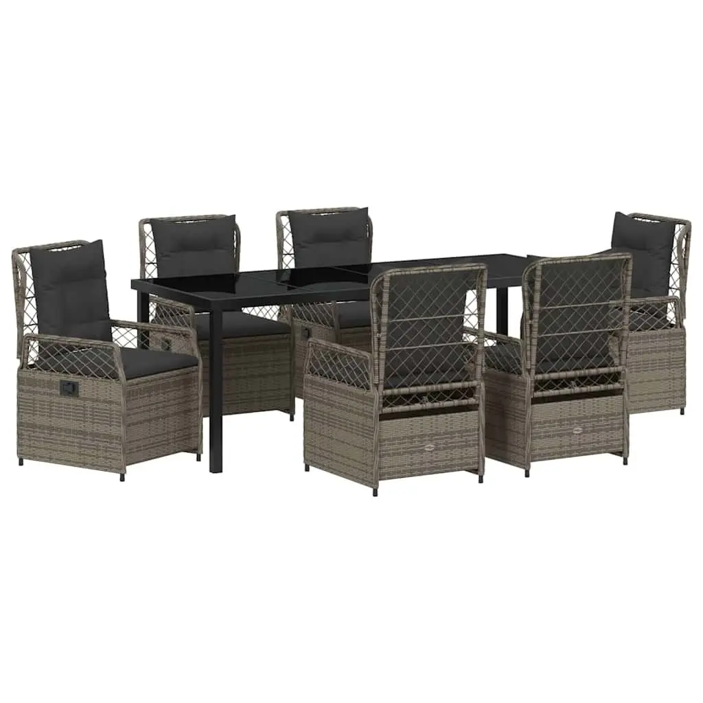 7-Piece Grey Poly Rattan Garden Dining Set
