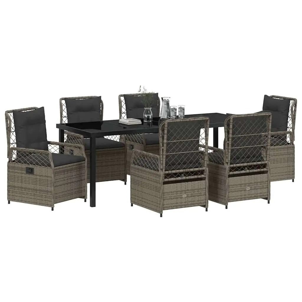 7-Piece Grey Poly Rattan Garden Dining Set