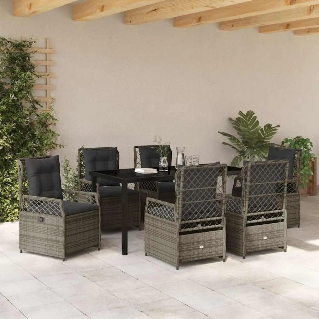 7-Piece Grey Poly Rattan Garden Dining Set