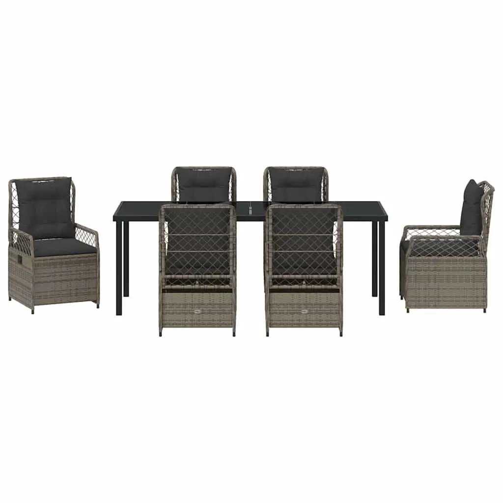 7-Piece Grey Poly Rattan Garden Dining Set