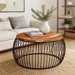 Handmade Vintage Coffee Table Ø68cm in Reclaimed Wood