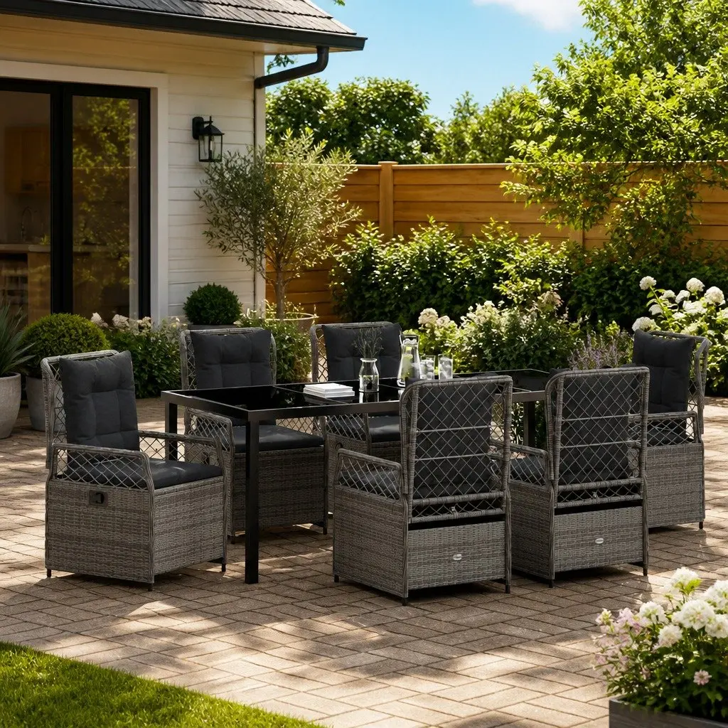 7-Piece Outdoor Dining Set with Grey Poly Rattan