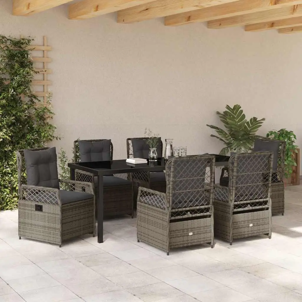 7-Piece Outdoor Dining Set with Grey Poly Rattan