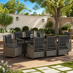 Durable 9-Piece Garden Dining Set with Grey Poly Rattan
