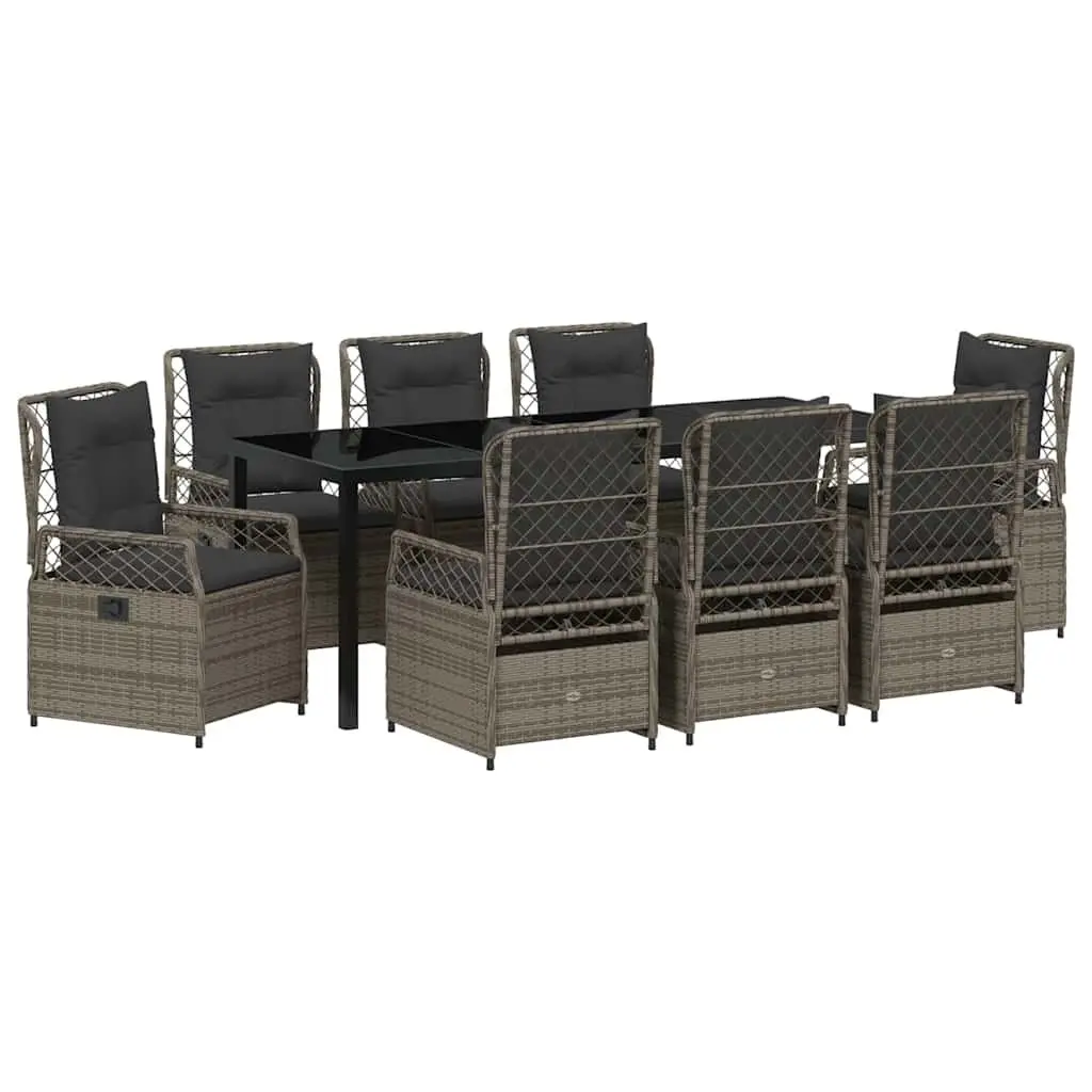 9-Piece Garden Dining Set with Grey Poly Rattan