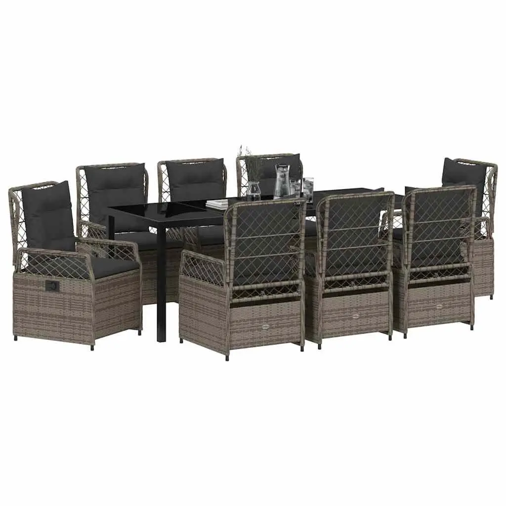 9-Piece Garden Dining Set with Grey Poly Rattan