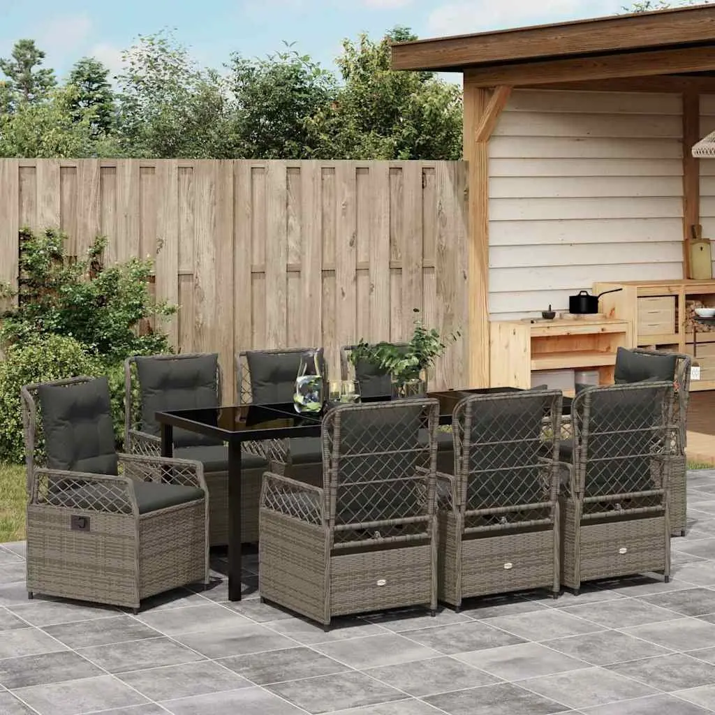 9-Piece Garden Dining Set with Grey Poly Rattan