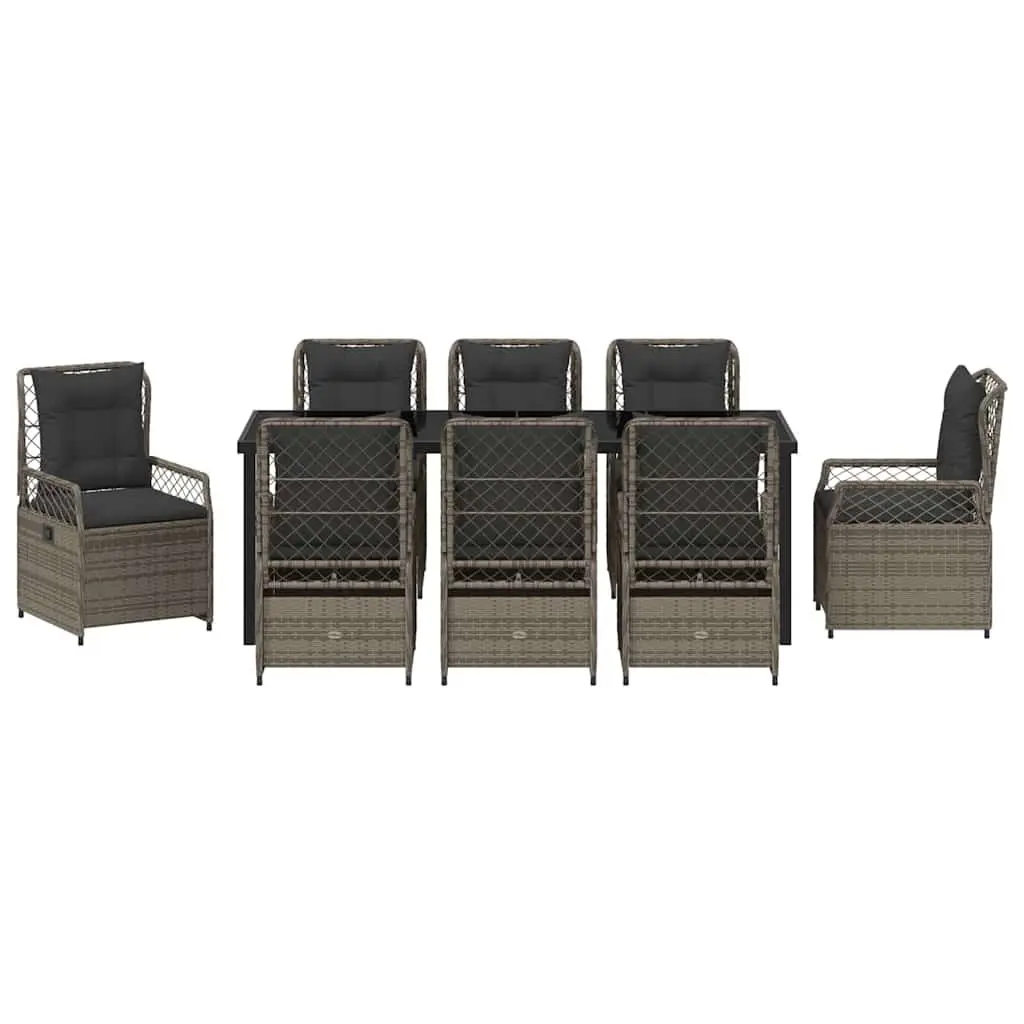 9-Piece Garden Dining Set with Grey Poly Rattan