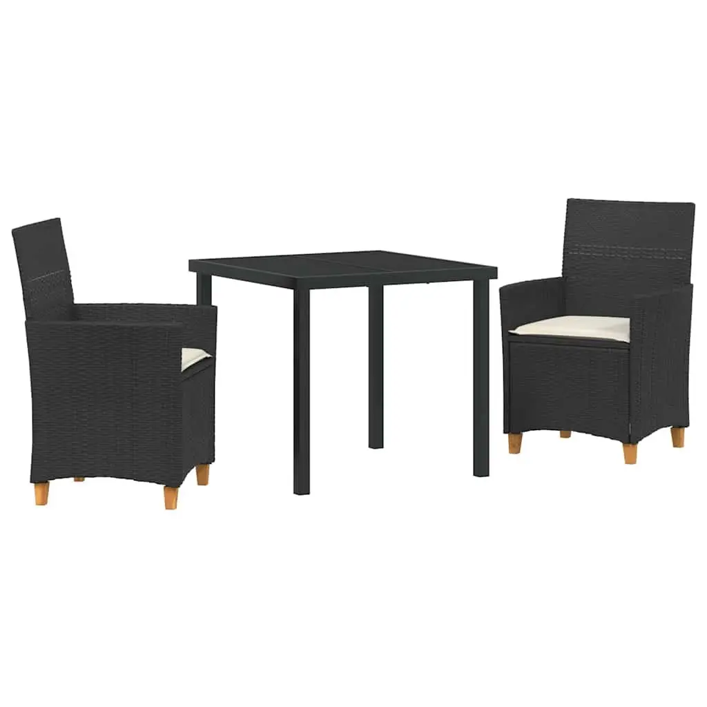 Garden Dining Set Poly Rattan Steel 3 Pieces Black Outdoor Furniture Table Chairs