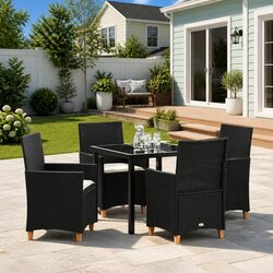 5-Piece Black Poly Rattan Garden Dining Set