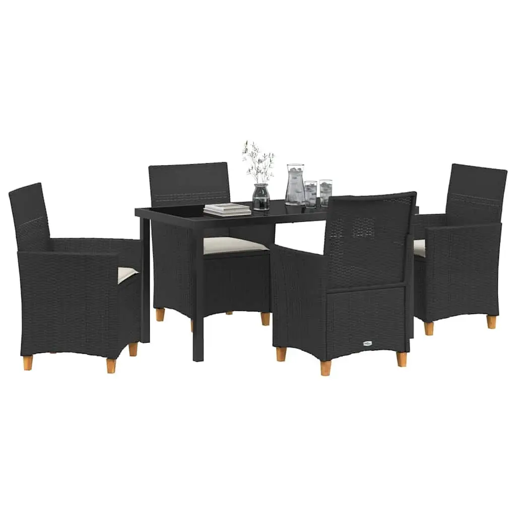 5-Piece Black Poly Rattan Outdoor Dining Set