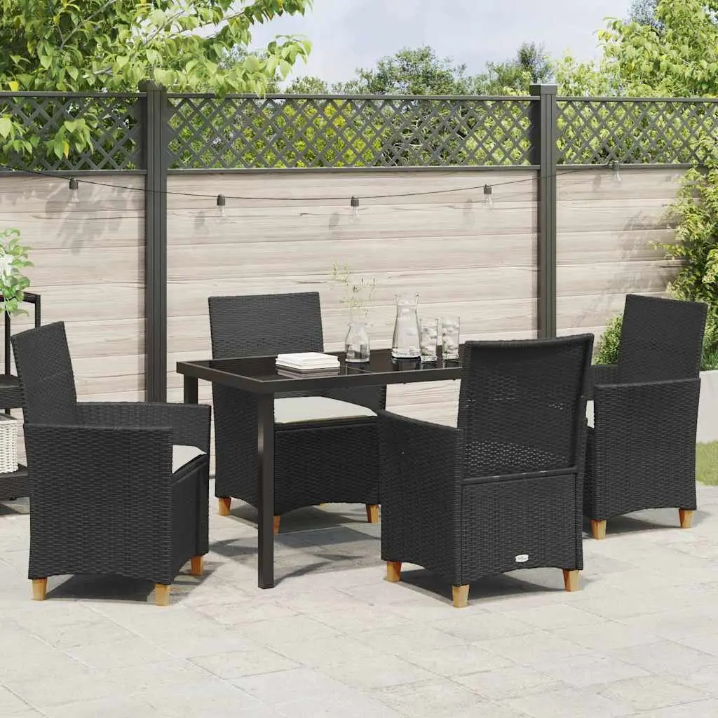 5-Piece Black Poly Rattan Outdoor Dining Set