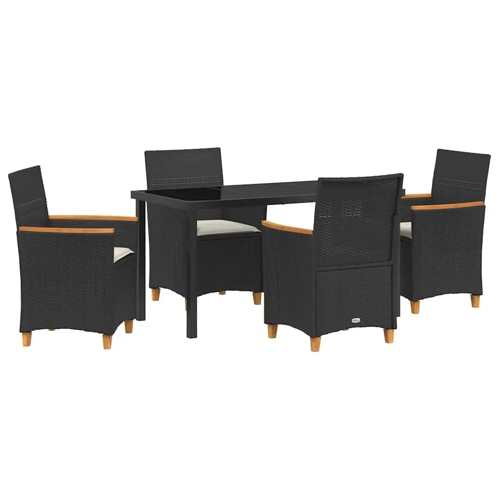Garden Dining Set Poly Rattan Steel Frame Glass Top 5 Pieces Black Brown