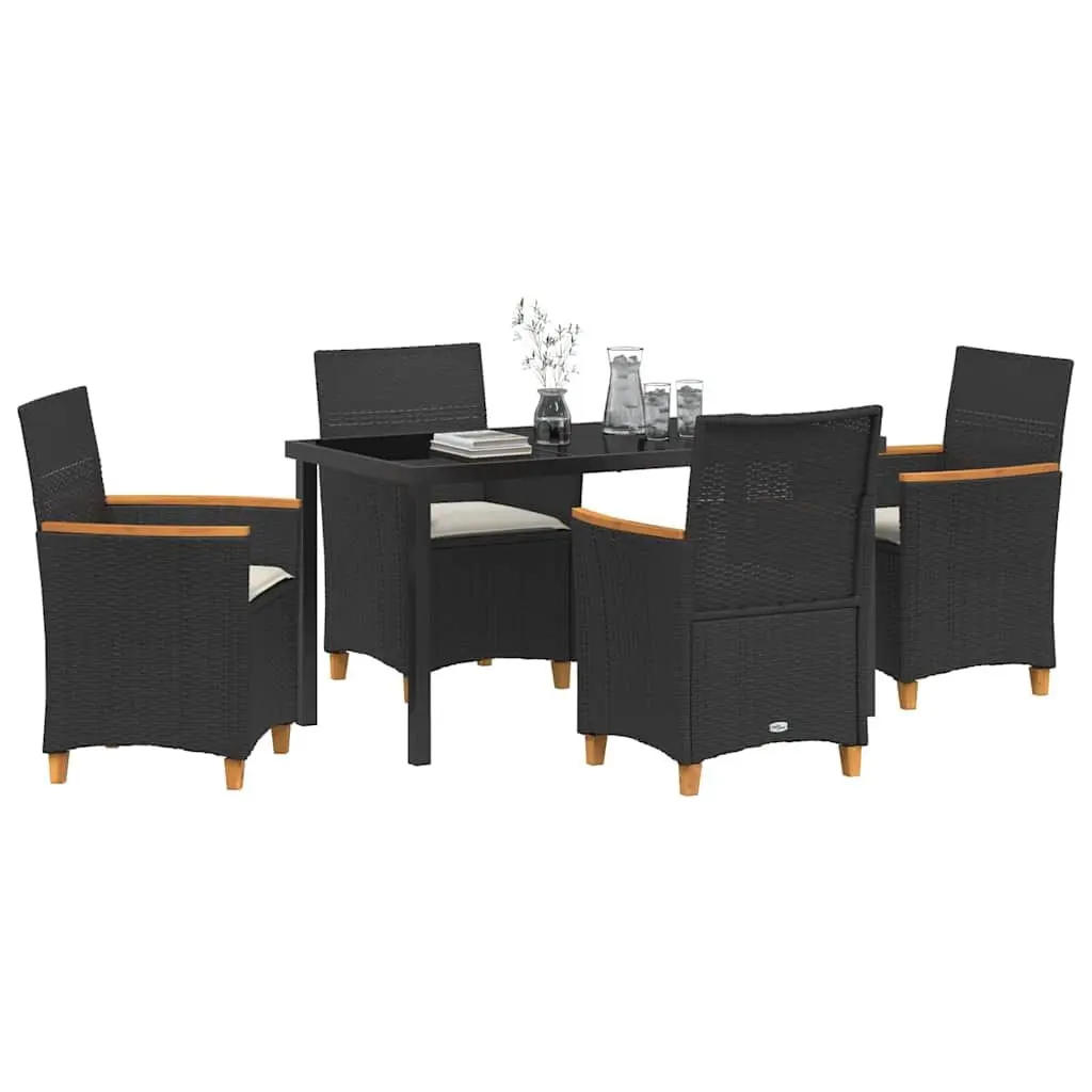 Garden Dining Set Poly Rattan Steel Frame Glass Top 5 Pieces Black Brown