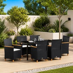 Durable 7 Piece Black Poly Rattan Dining Set
