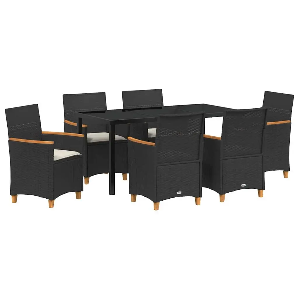 7 Piece Black Poly Rattan Dining Set