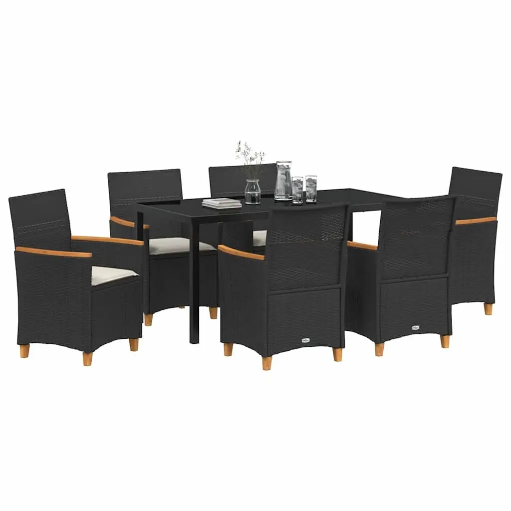 7 Piece Black Poly Rattan Dining Set