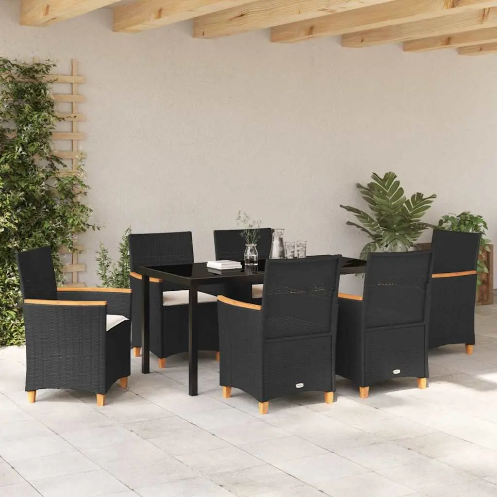 7 Piece Black Poly Rattan Dining Set