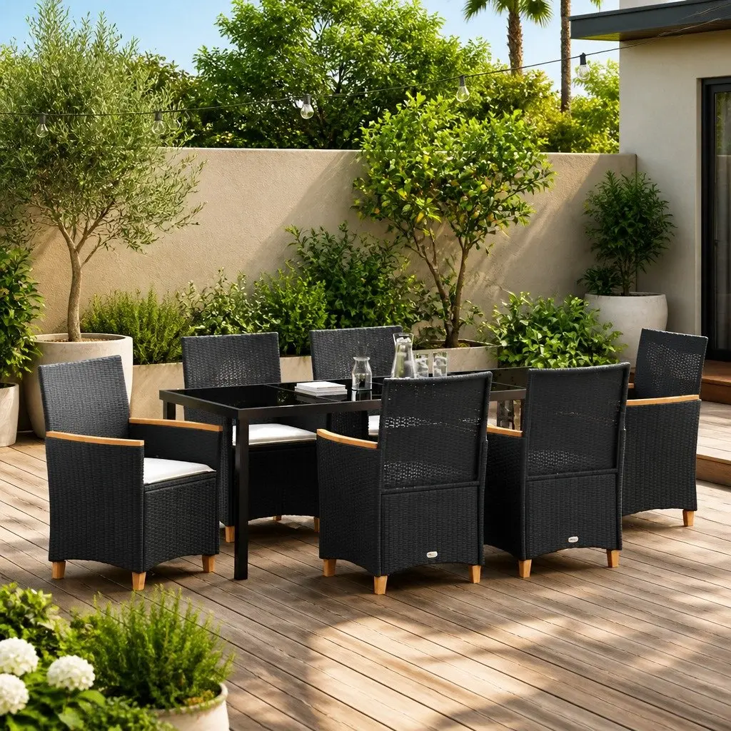 Black Outdoor 7-Piece Garden Dining Set