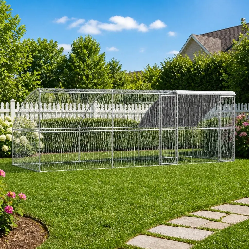 3-Piece Chicken Cage in Silver for Outdoor Use