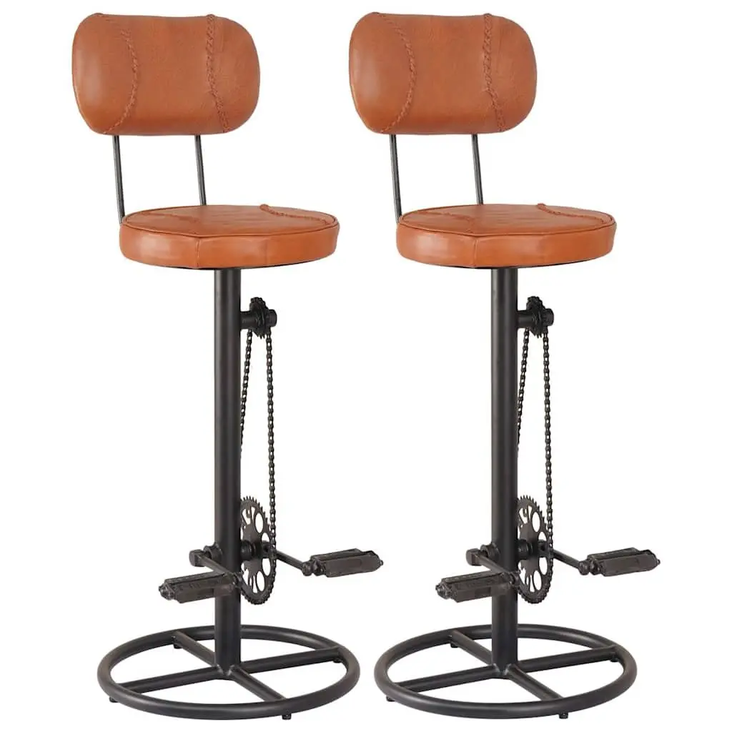 Bar Stools 2 pcs Brown Upholstered Seating with Bicycle Pedal Footrests