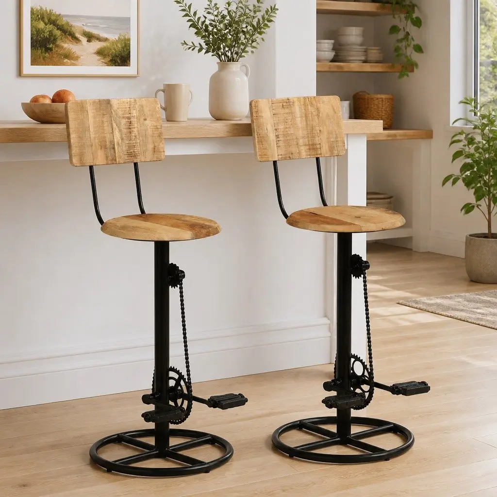 Solid Mango Wood Bar Stools 2 pcs Brown Kitchen Dining