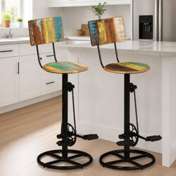 Bar Stools 2 pcs Solid Reclaimed Wood Kitchen Dining Room Seating Furniture