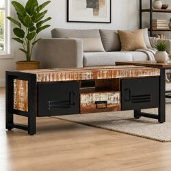 Solid Reclaimed Wood TV Cabinet with Doors & Drawer
