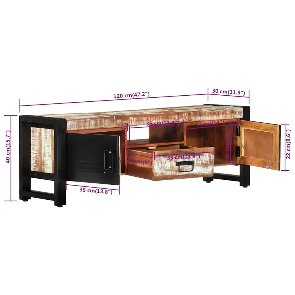 Solid Reclaimed Wood TV Cabinet with Doors & Drawer