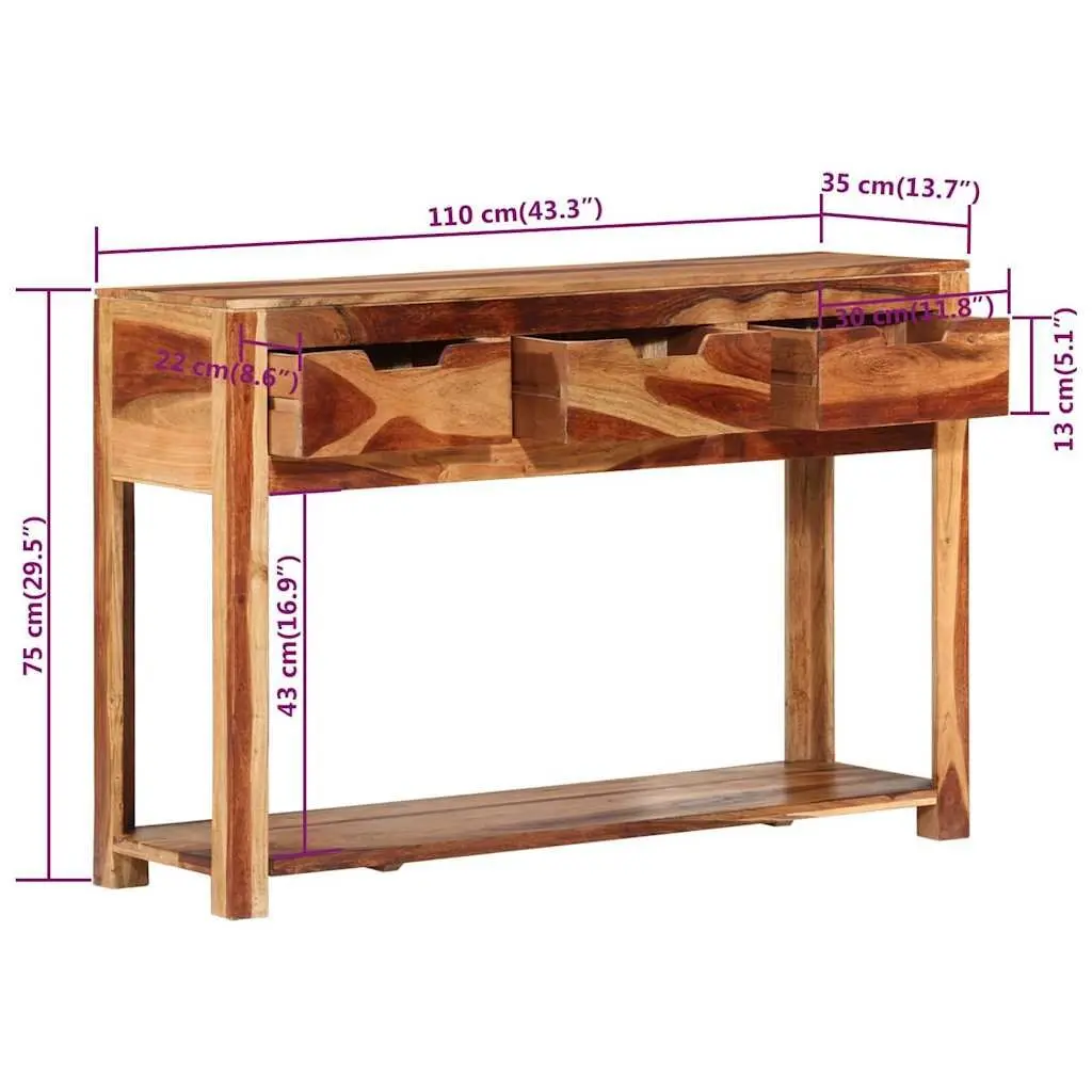Solid Acacia Wooden Console Table with 3 Drawers