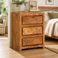 Solid Wood Acacia Drawer Cabinet 60x33x75 cm, 3 Drawers