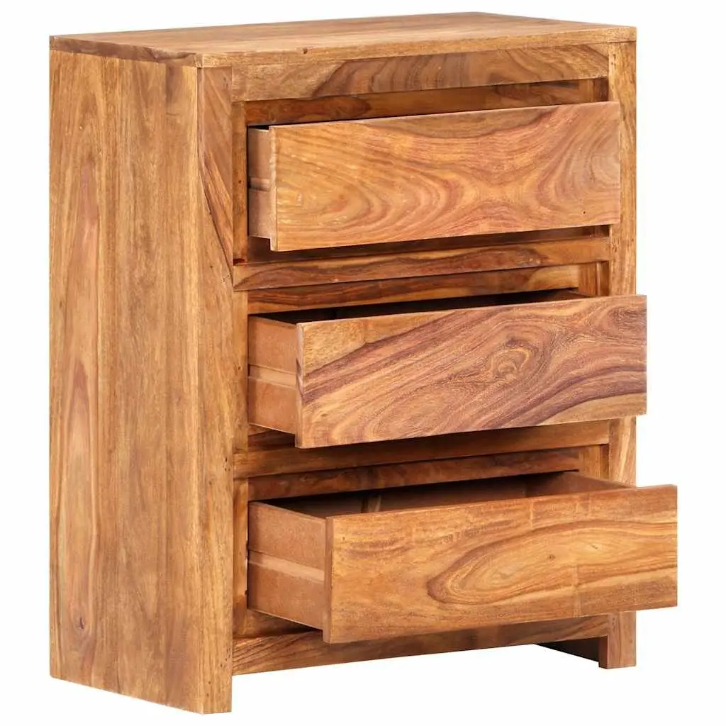 Solid Wood Acacia Drawer Cabinet 60x33x75 cm, 3 Drawers