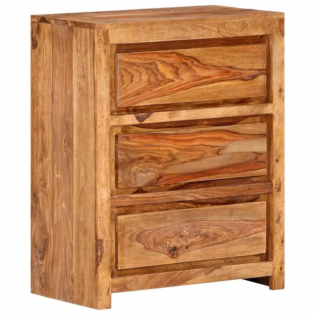 Solid Wood Acacia Drawer Cabinet 60x33x75 cm, 3 Drawers