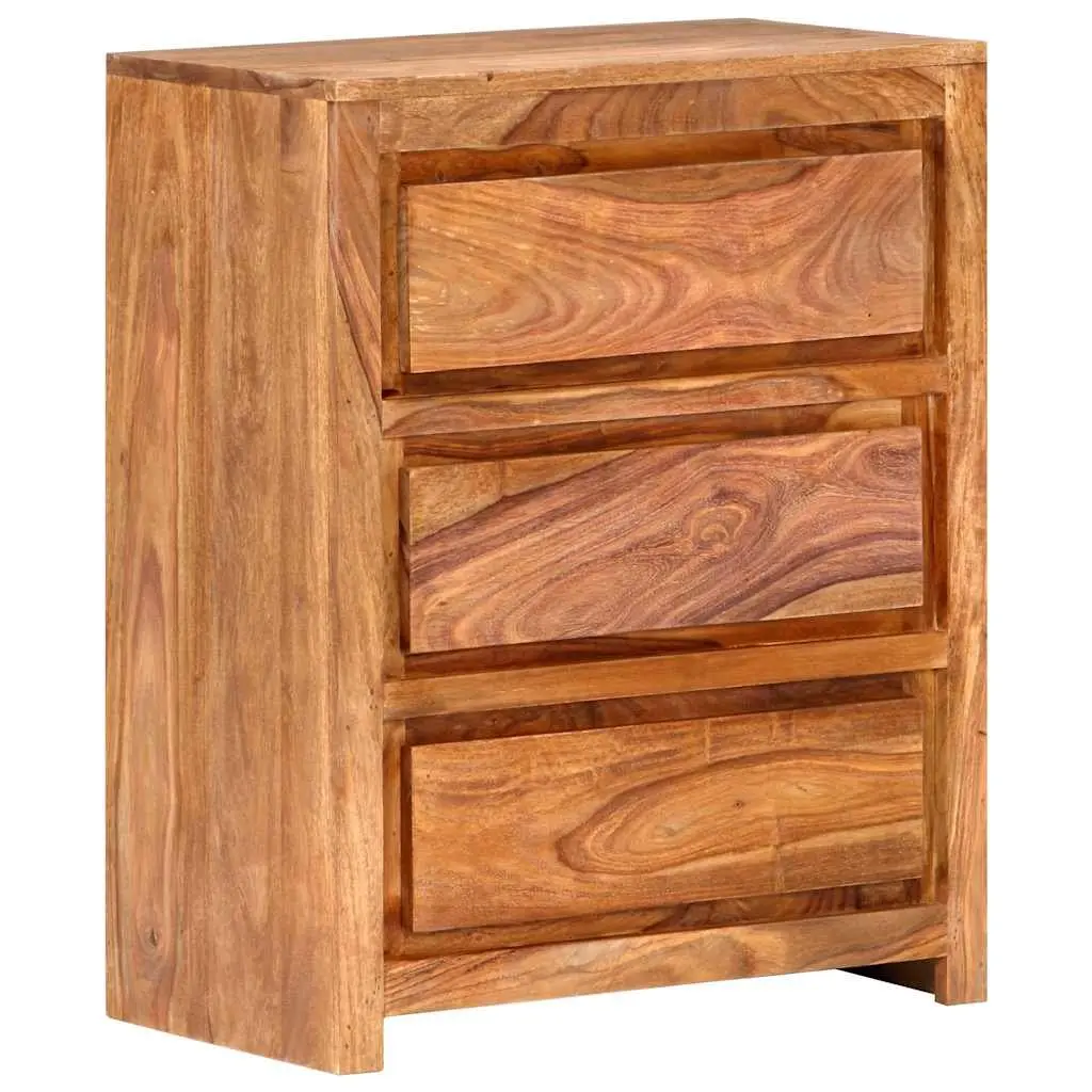 Solid Wood Acacia Drawer Cabinet 60x33x75 cm, 3 Drawers