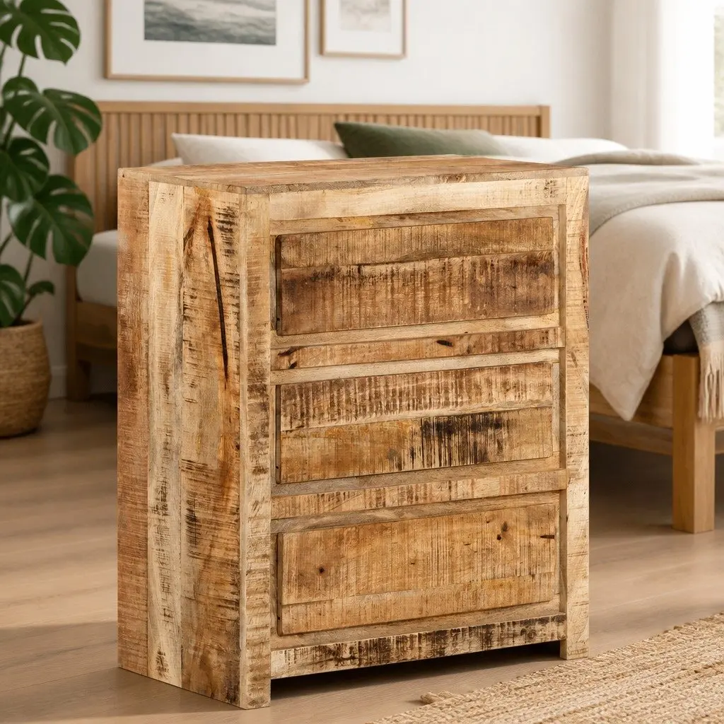 Solid Wood Mango Brown Drawer Cabinet with 3 Drawers