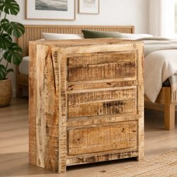 Solid Wood Mango Brown Drawer Cabinet with 3 Drawers