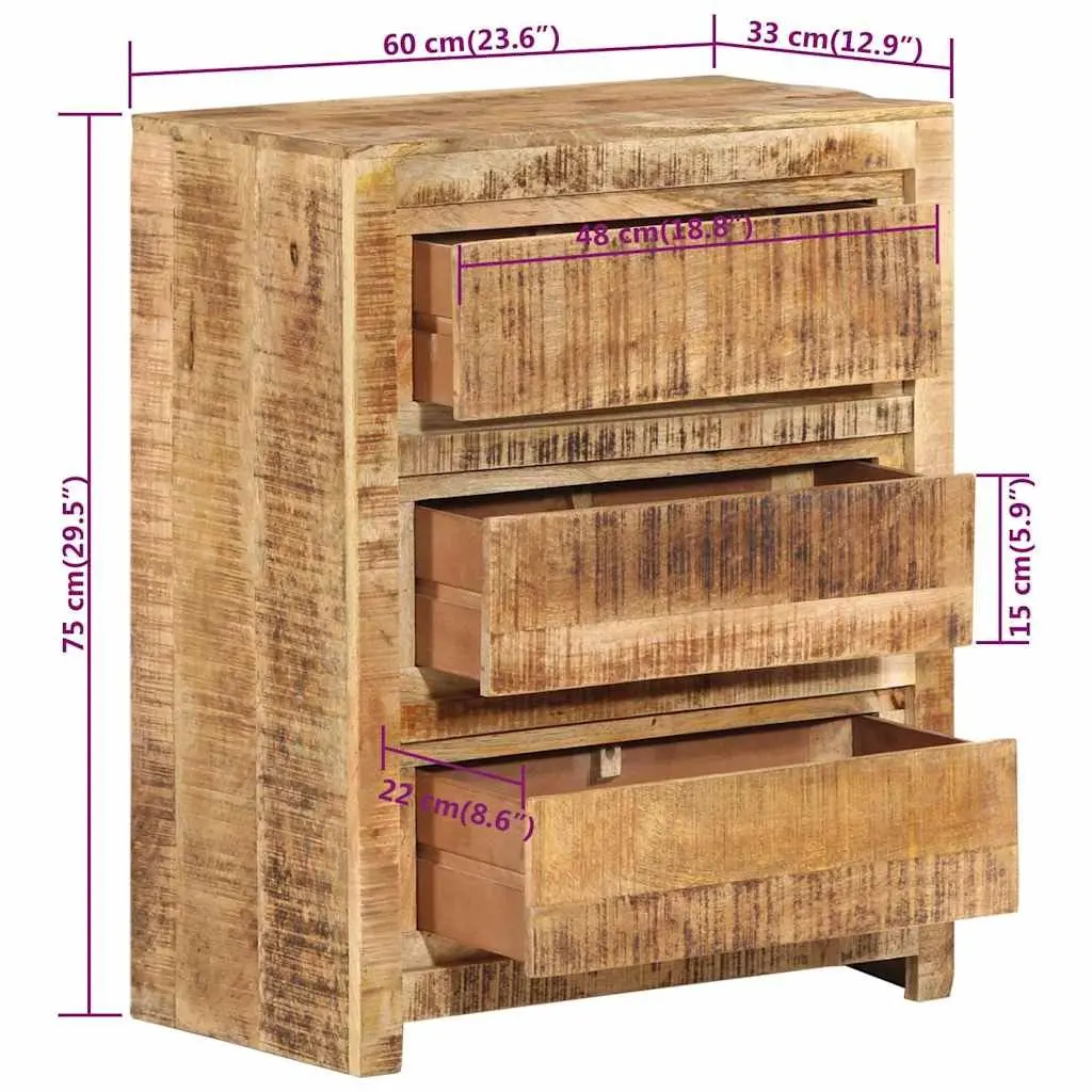 Solid Wood Mango Brown Drawer Cabinet with 3 Drawers