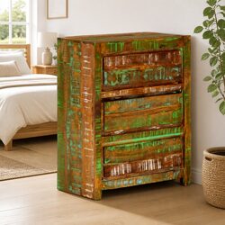 Multicolour Solid Reclaimed Wood Drawer Cabinet