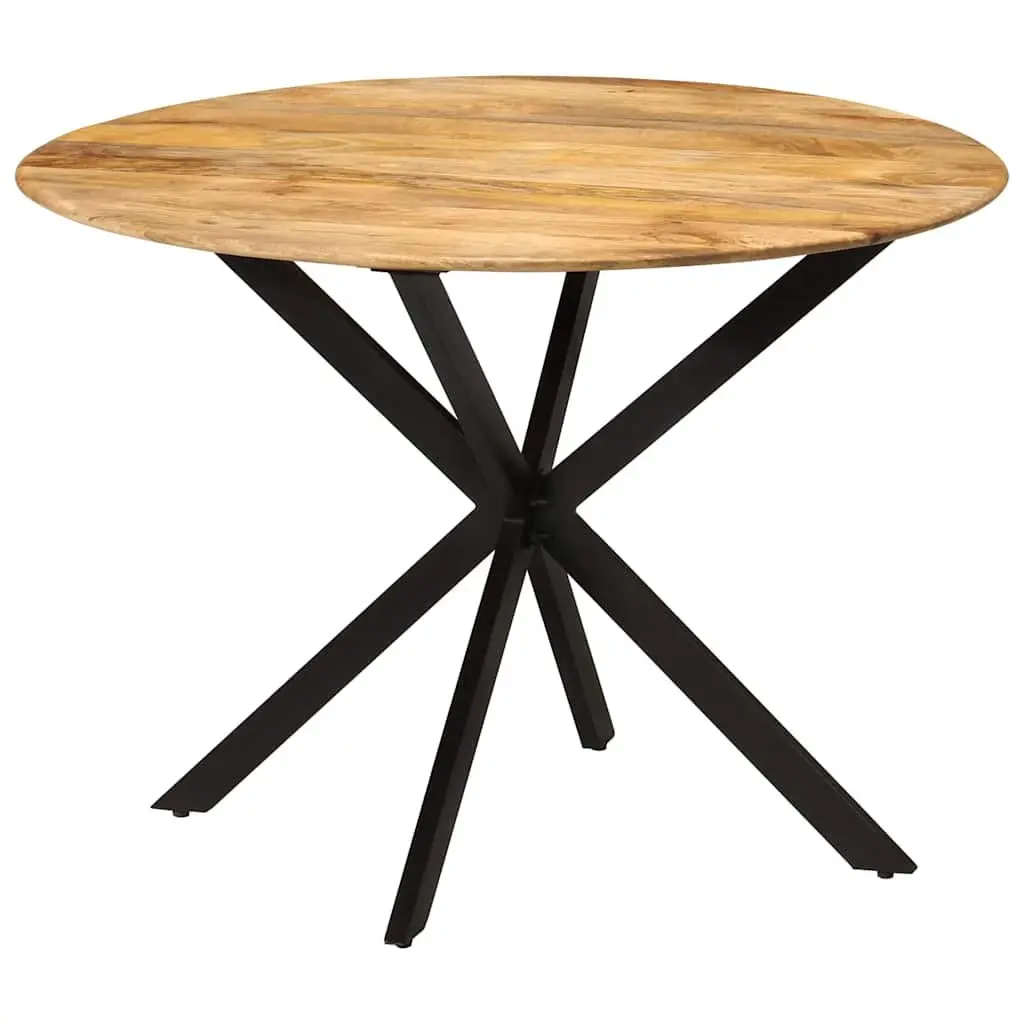 Round 110cm Dining Table with Solid Mango Wood and Steel Frame