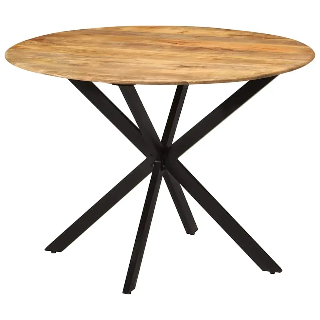 Round 110cm Dining Table with Solid Mango Wood and Steel Frame