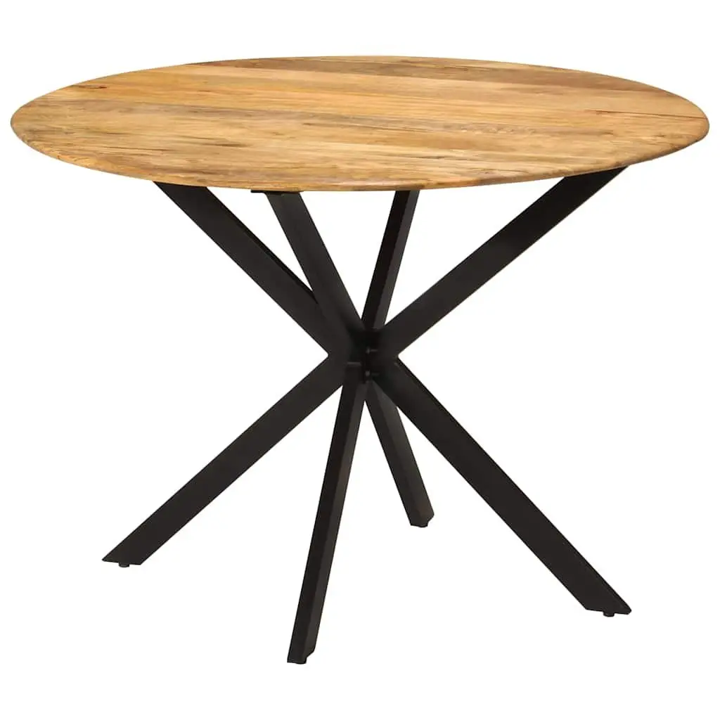 Round 110cm Dining Table with Solid Mango Wood and Steel Frame