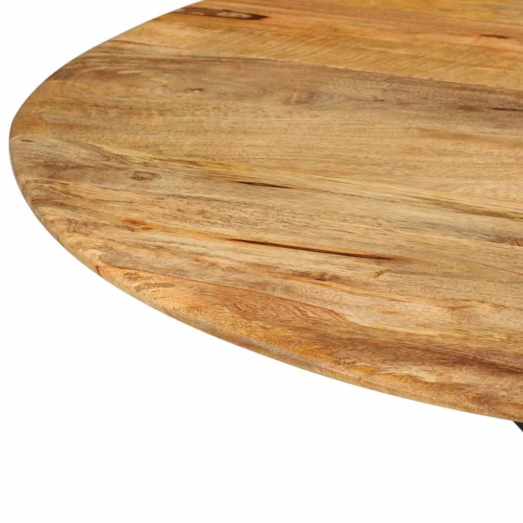 Round 110cm Dining Table with Solid Mango Wood and Steel Frame