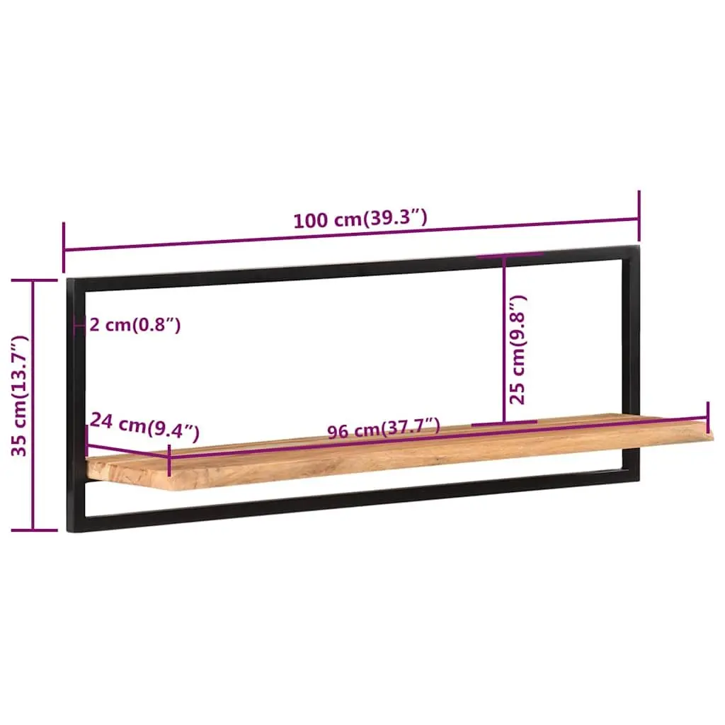 Floating Shelves Solid Acacia Wood Brown Steel Frame 2 Pieces