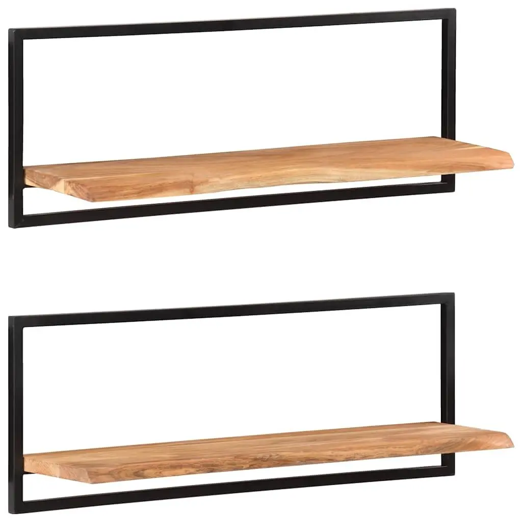 Floating Shelves Solid Acacia Wood Brown Steel Frame 2 Pieces