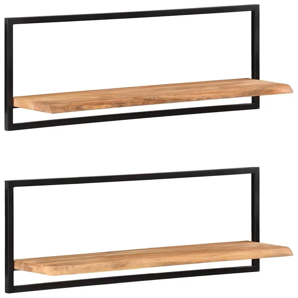 Floating Shelves Solid Acacia Wood Brown Steel Frame 2 Pieces